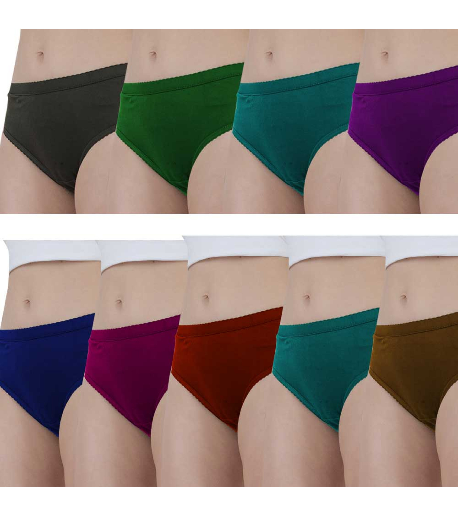 Vink Multicolor Womens Plain Panty Pack of 9 | Inner Elastic